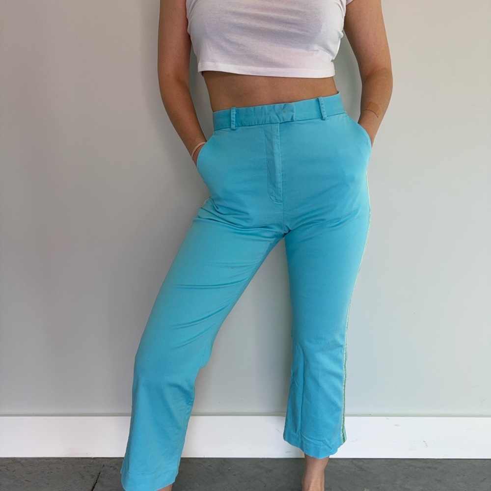 Vintage 90s Lilly Pulitzer Ankle Pants Turquoise Stripe Cotton Size 6